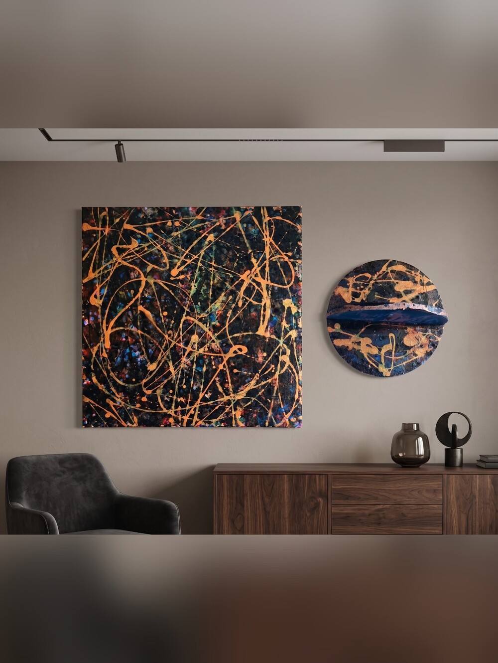 HANDCRAFTED Abstract Painting & Wood Shelf HANDMADE Artwork HANDPAINTED Wall Art